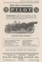 1912 Pilot Model 40 advertisement - Roots Motor Digest