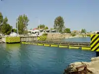 A submersible bridge at the entrance of Corinth Canal