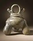 Double-spouted jar with strap handle; 500 BCE-500 CE; slip-painted ceramic; height: 21.27&nbsp;cm (83⁄8 in.), width: 19.05&nbsp;cm (71⁄2 in.), depth: 17.46&nbsp;cm (67⁄8 in.); Los Angeles County Museum of Art (USA)