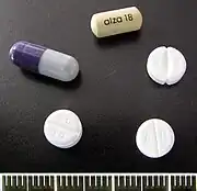 Clockwise from top: Concerta 18&nbsp;mg, Medikinet 5&nbsp;mg, Methylphenidat TAD 10&nbsp;mg, Ritalin 10&nbsp;mg, Medikinet&nbsp;XL 30&nbsp;mg.