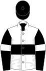 White, black hoop, black sleeves, white armlets, black cap