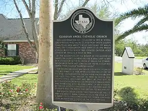 Historical marker at Guardian Angel Catholic Church
